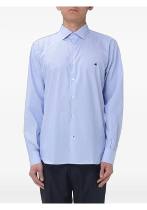 BROOKSFIELD vertical-stripe logo-embroidered shirt - Blue