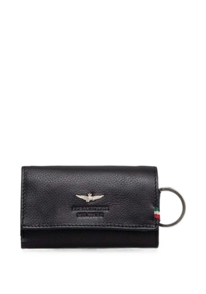 Aeronautica Militare logo-plaque pebbled leather key holder - Black