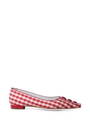 Manolo Blahnik Alexa gingham button-detail ballet flats - Red