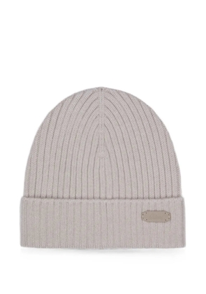 Brioni ribbed-knit logo-patch cashmere beanie - Neutrals