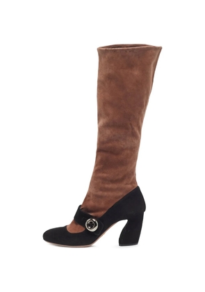 Prada Pre-Owned buckle-detail suede knee-length boots - Brown