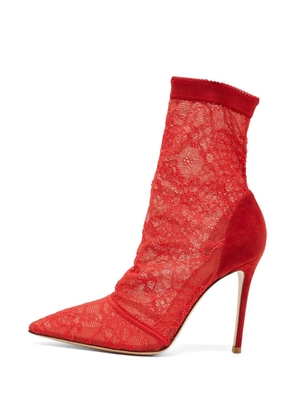 Gianvito Rossi lace pointed-toe ankle boots - Red