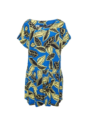 Boutique Moschino leaf-print shirred mini dress - Blue