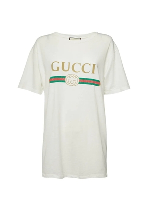 Gucci Pre-Owned logo-print distressed T-shirt - White