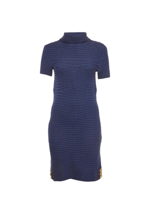 Versace Pre-Owned turtleneck button-detail midi dress - Blue