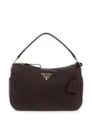 Prada small logo-plaque leather tote bag - Brown