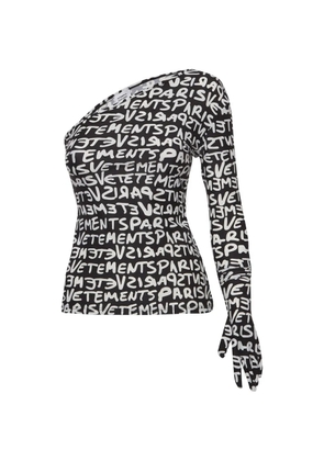 VETEMENTS logo-print one-shoulder top - Black