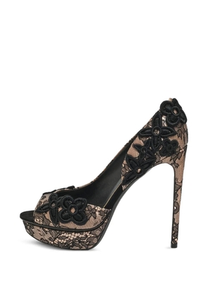 Louis Vuitton Pre-Owned lace floral-appliqué pumps - Black