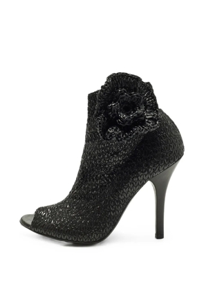 Dolce & Gabbana Pre-Owned straw floral-appliqué open-toe ankle boots - Black