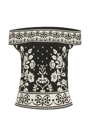 Alexander McQueen Pre-Owned floral-embossed knitted cropped blouse - Black