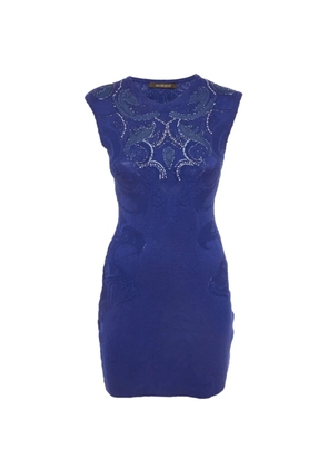 Roberto Cavalli Vintage embroidered stretch-knit mini dress - Blue