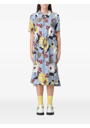 Marni floral-print drawstring-waist midi dress - Blue