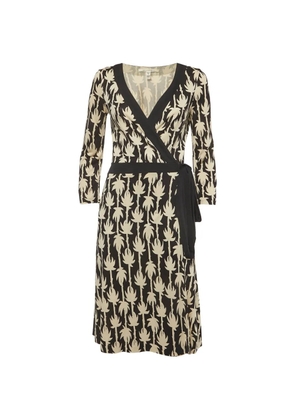 DVF Diane von Furstenberg palm-print wrap midi dress - Black