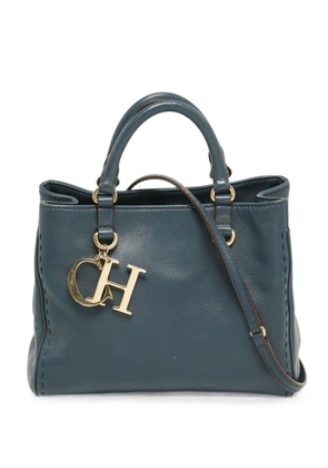 Carolina Herrera Vintage CH charm leather tote bag - Blue