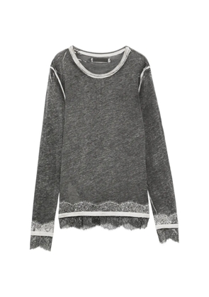 Prada Pre-Owned 2000s lace-trim long-sleeves T-shirt - Grey