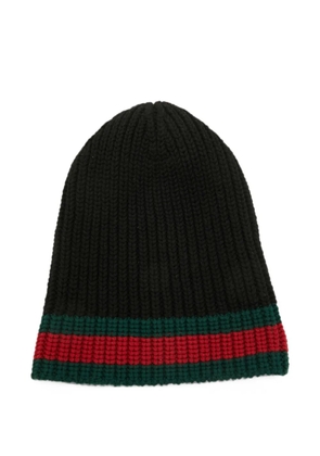 Gucci Pre-Owned Web stripe beanie hat - Black