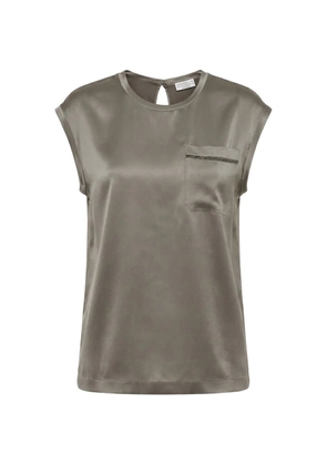 Brunello Cucinelli Monili-chain pocket silk top - Grey