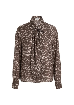 Brunello Cucinelli pussy-bow polka-dot shirt - Brown