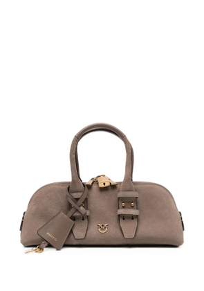 PINKO Love Birds-plaque suede tote bag - Brown