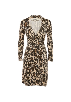 DVF Diane von Furstenberg long-sleeve leopard-print belted silk dress - Brown