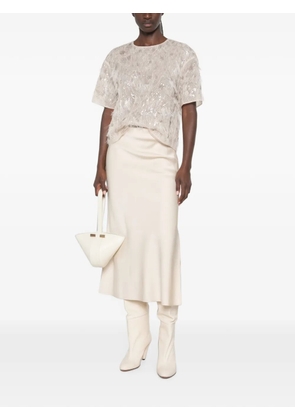 Brunello Cucinelli satin-finish side-slit midi skirt - Neutrals