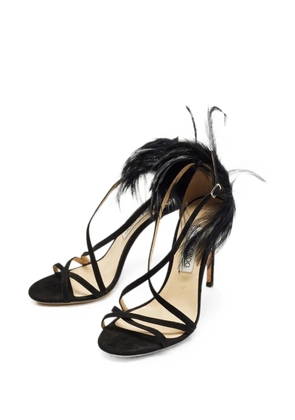 Jimmy Choo Pre-Owned Belissa feather-trim sandals - Black
