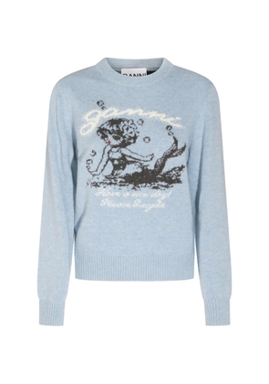GANNI intarsia-knit crew-neck sweater - Blue