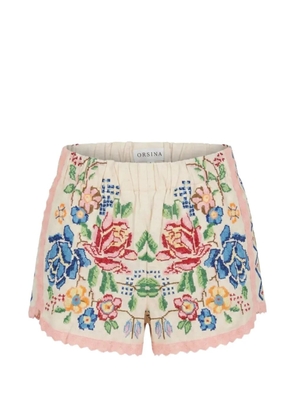 orsina floral-embroidered scalloped shorts - Neutrals