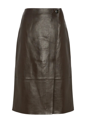 Yves Salomon leather panel midi skirt - Brown