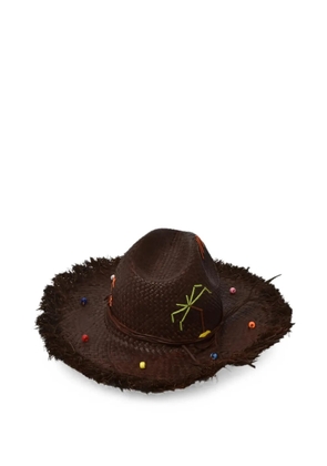 THE HAT GANG bead-embellished frayed-edge hat - Brown