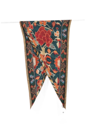 Pierre-Louis Mascia floral-print geometric-border scarf - Red