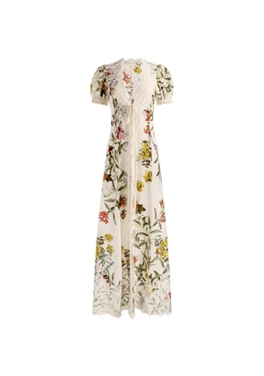 alice + olivia Ingrid lace-trim floral-print robe-style blouse - Neutrals