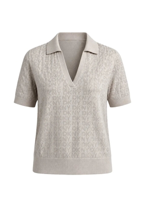DKNY logo-jacquard polo-collar V-neck T-shirt - Neutrals