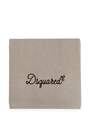 DSQUARED2 logo-embroidered ribbed scarf - Neutrals