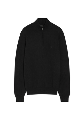 Emporio Armani half-zip embroidered-logo sweater - Black