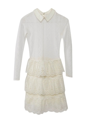 Self-Portrait lace-detail tiered mini dress - Neutrals
