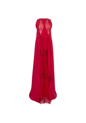 Alberta Ferretti lace-trim maxi dress - Red