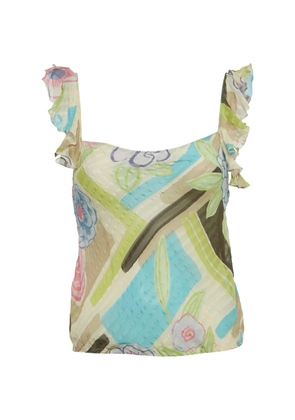 Moschino Pre-Owned ruffle-sleeve printed sheer top - Neutrals