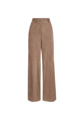 Brunello Cucinelli suede baggy trousers with Monili - Brown
