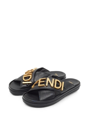 Fendi Pre-Owned Fendigraphy cross-strap slides - Black