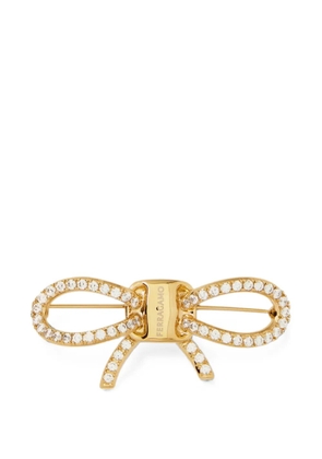 Ferragamo crystal-embellished bow brooch - Gold