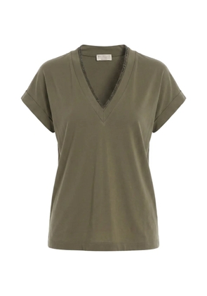 Brunello Cucinelli monili-trim V-neck T-shirt - Green