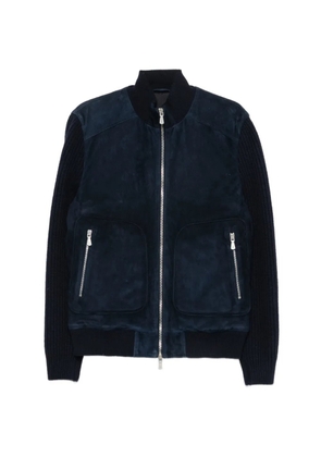 Eleventy suede-panelled ribbed-knit jacket - Blue
