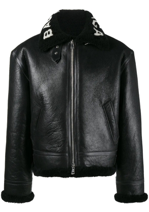 Balenciaga logo collar shearling jacket - Black
