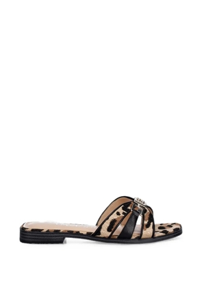 GUESS USA leopard-print logo-plaque slides - Neutrals