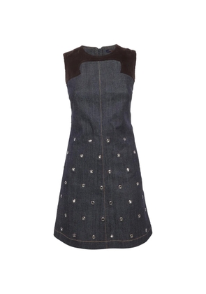 Louis Vuitton Pre-Owned corduroy-trim denim dress - Blue