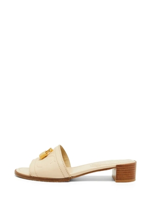 Carolina Herrera Vintage Magnolia padlock slide sandals - Neutrals