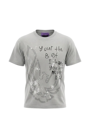 B WOOD graphic-print garment-dyed T-shirt - Grey