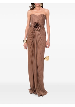 Ana Radu floral-detail strapless maxi dress - Brown