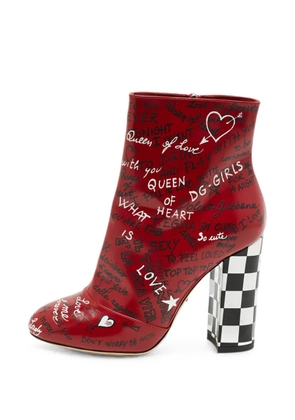 Dolce & Gabbana Pre-Owned Graffiti-print leather ankle boots - Red